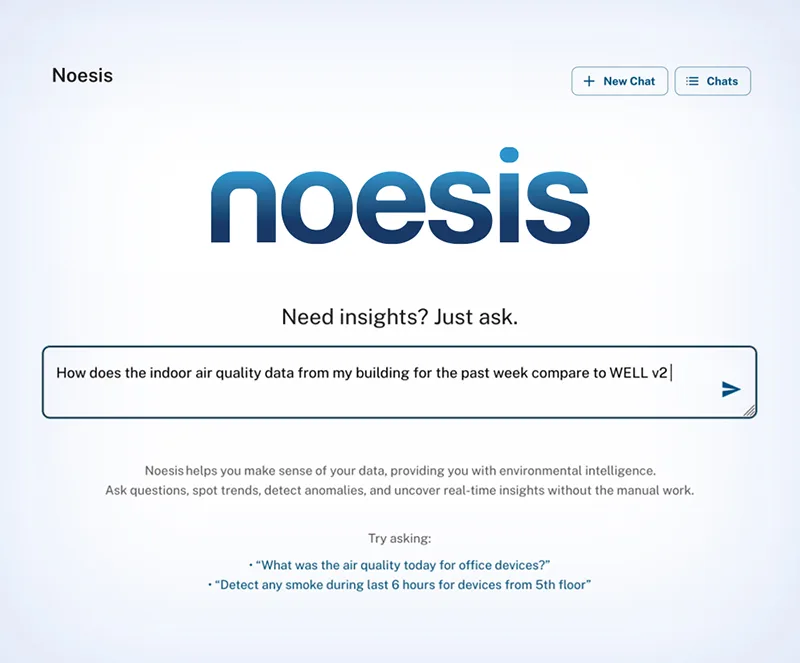 Noesis logo over the Noesis chat interface in Environet.